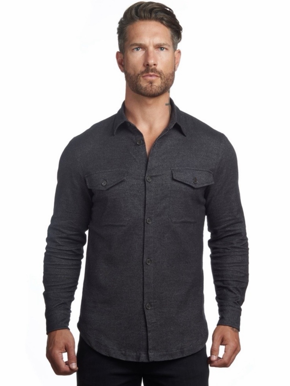 NWT! Weston Jon Bouchér Dark Granite Untucked Tailored Slim Fit Shirt Men’s XL